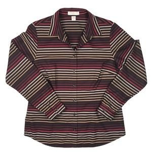 Coldwater Creek Classic Striped Blouse Size S No Iron Buttons Career Fitted Work